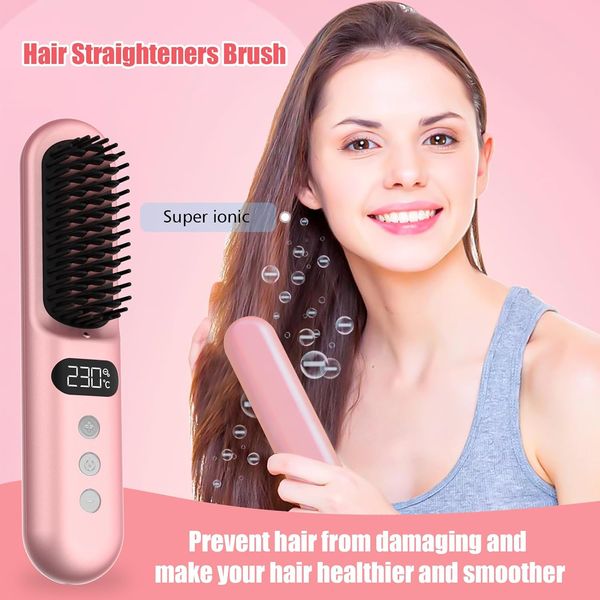 Випрямляюча щітка для укладання волосся Gabrella Hair Straightener Brush Pink