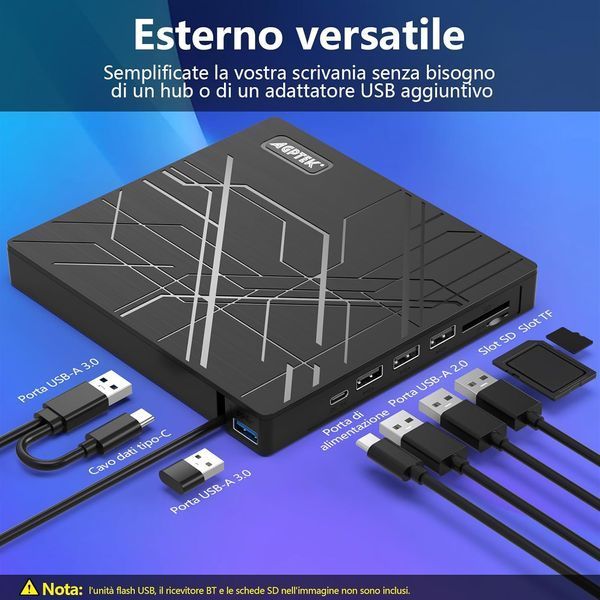 Зовнішній DVD-привід AGPTEK Slim USB 3.0 CD-DVD записувач з Ethernet-адаптером фото