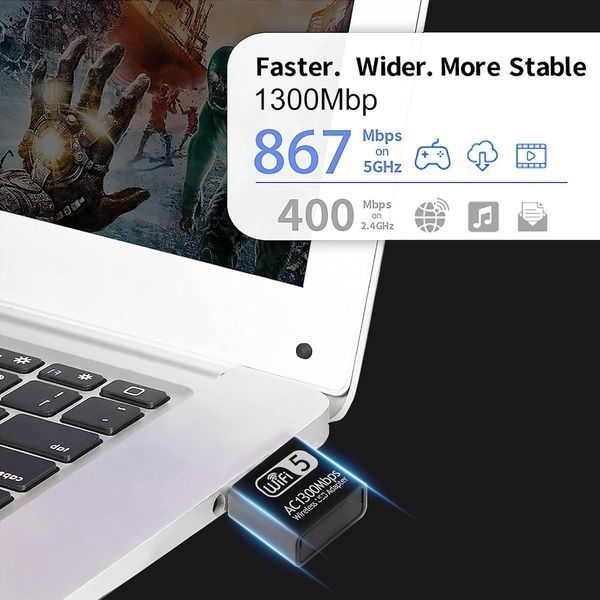 Адаптер USB WLAN AC1300 (до 867 Мбит/с 5 ГГц, 400 Мбит/с 2,4 ГГц) фото