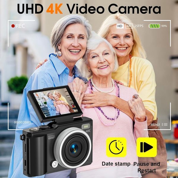 Компактный фотоаппарат 4K 64 Мп с автофокусом и функцией макросъемки